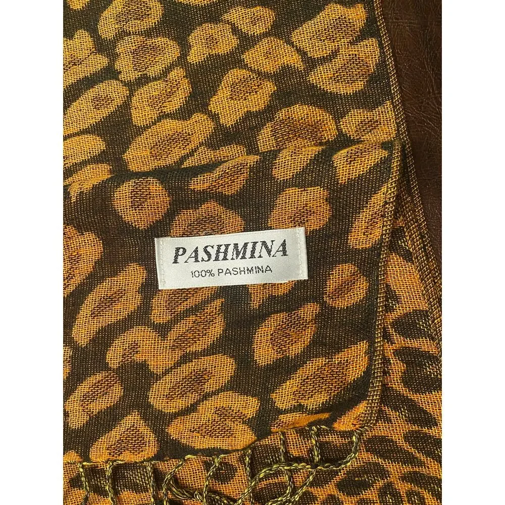 100% Pashmina Leopard Print Shawl Wrap Scarf Fringe Camel Black